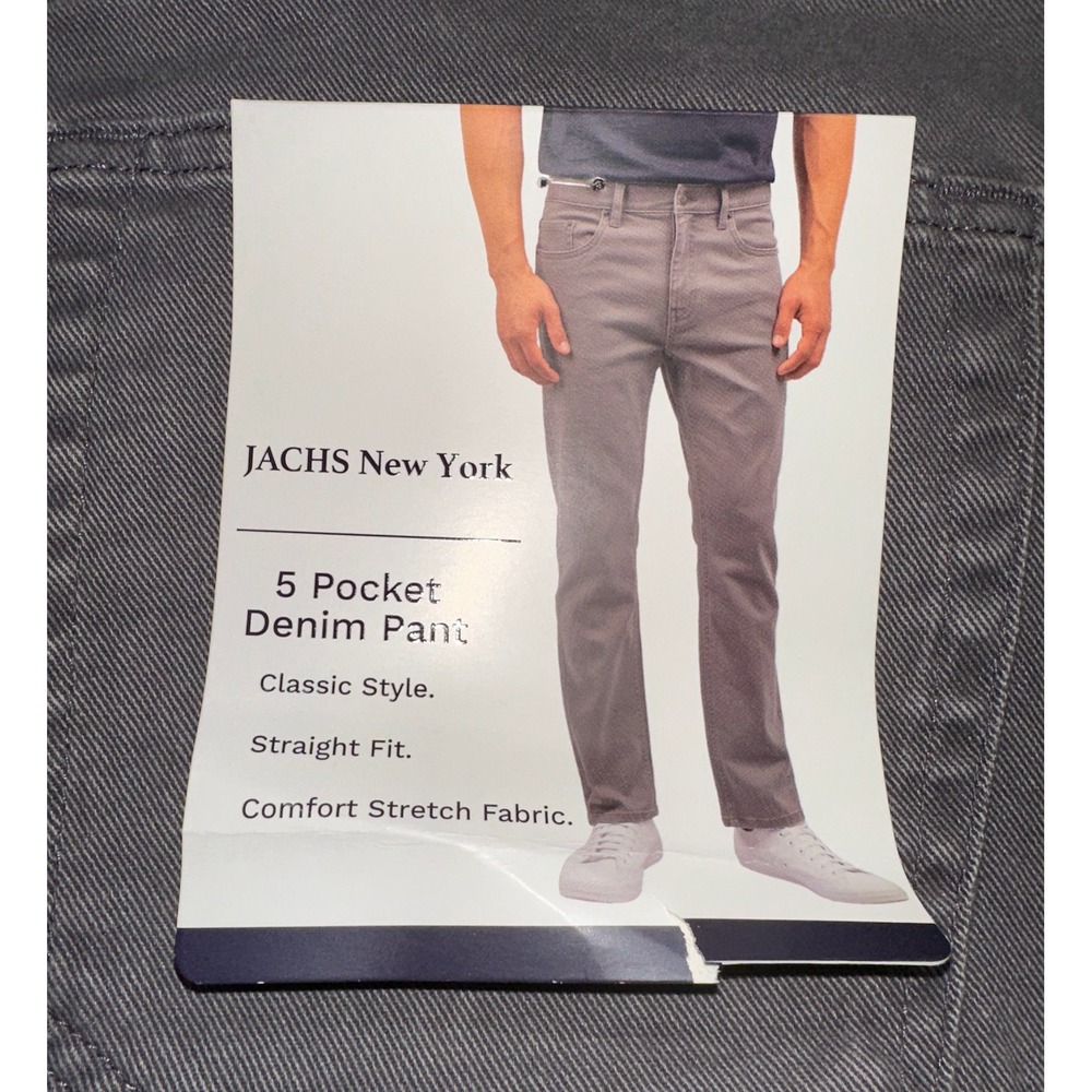 JACHS NY 5 Pocket Denim Pant Mens 40x30 Grey Straight Fit Comfort Stretch Jeans - Picture 7 of 9